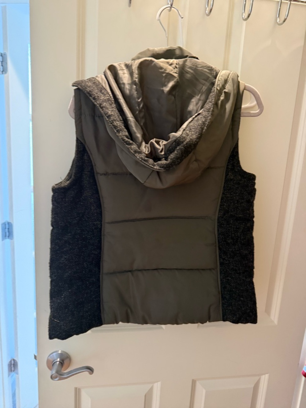 Ci Sono Olive Green and Dark Gray Hooded Puffer Vest